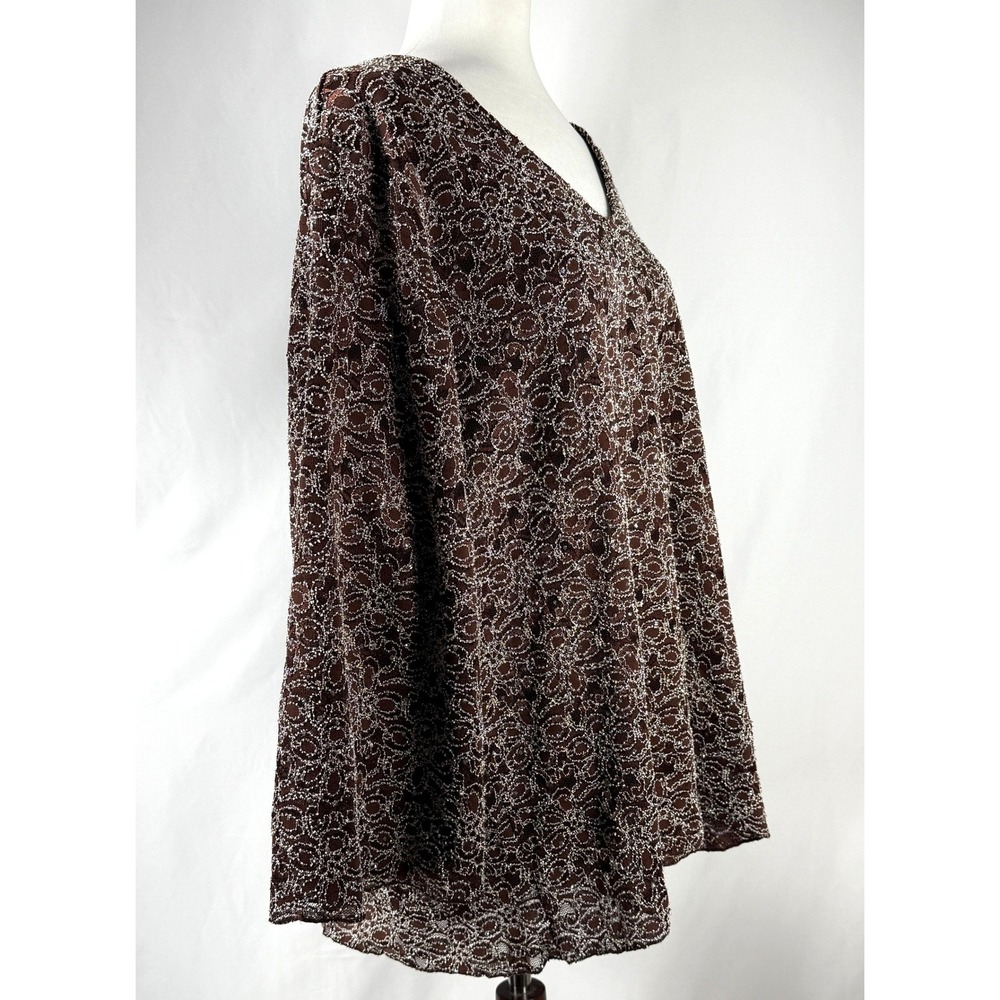 Vintage Maggie Barnes Brown Tunic‎ Top White Micro Beaded  Size 3X Glam Party - Picture 4 of 15